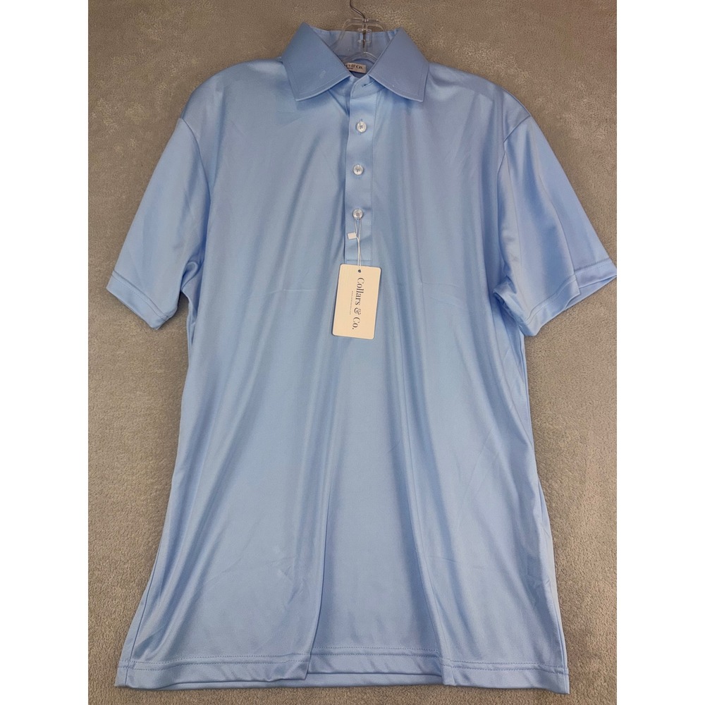 Collars & Co Mens Dress Collar Polo Shirt Light Blue Short Sleeve Medium NWT